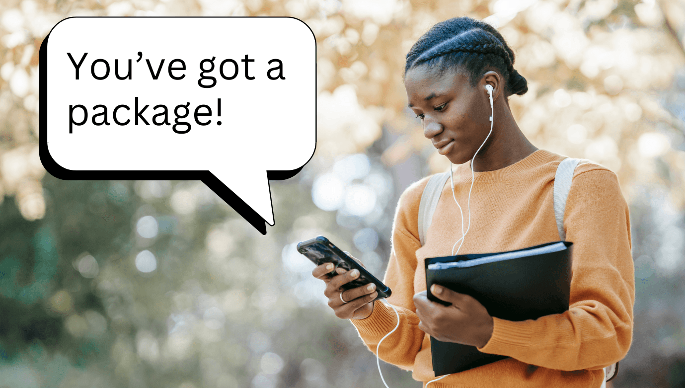 Student receiving a package notification
